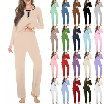 Женский комплект из 2 предметов с цветочным принтом, рубашка на пуговицах с длинными рукавами, широкие брюки-палаццо, одинаковые комплекты пижам L