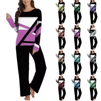 Женский комплект из 2 предметов с цветочным принтом, рубашка на пуговицах с длинными рукавами, широкие брюки-палаццо, одинаковые комплекты пижам L