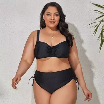 Женский комплект из 2 предметов с цветочным принтом и высокой талией больших размеров, бикини на бретельках, разделенный купальник для отдыха XXXXL