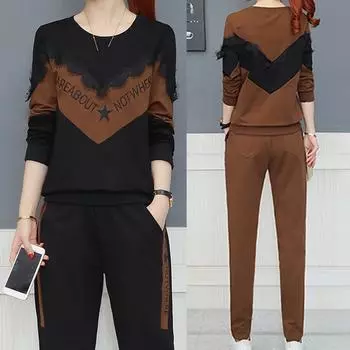 Женский комплект из 2 предметов с длинным рукавом, повседневные длинные брюки, повседневный наряд, спортивная одежда L чёрный