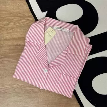 Женский комплект из 2 предметов с длинным рукавом, женский милый топ с геометрическим полосатым принтом, брюки, домашняя одежда, повседневная свободная ночная рубашка M розовый