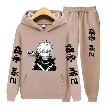 Женский комплект из 2 предметов с длинными рукавами, японское аниме «My Hero Academia Katsuki Bakugo», толстовка с капюшоном, одежда унисекс, толстовка S
