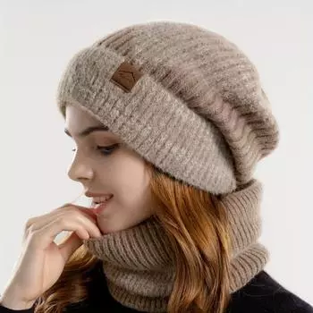 Женский комплект из 2 предметов: шарф и шапка-бини с принтом тай-дай — мягкая вязаная шапка с флисовым воротничком для защиты от холода