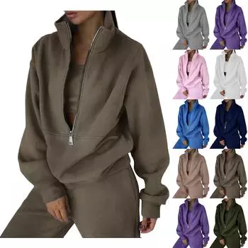 Женский комплект из 2 предметов, спортивный костюм, большой свитшот на молнии с длинными рукавами и брюки-карандаш, комплект спортивных штанов с широкими штанинами, спортивный костюм L армия зеленый