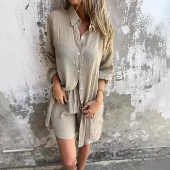 Женский комплект из 2 предметов, свободный черный костюм с рубашкой и шортами S розы красного