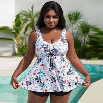 Женский комплект из 2 предметов танкини с глубоким V-образным вырезом, завязками на талии, струящимся подолом, плавками и высокой талией, раздельным купальником XXXL белый