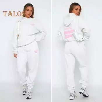 Женский комплект из 2 предметов: топ и брюки, капюшон с длинным рукавом, эластичные манжеты, толстовка с капюшоном и принтом букв, эластичные брюки с высокой талией и поясом до щиколотки, спортивный костюм для фитнеса 3XL небесно-голубой