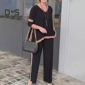 Женский комплект из 2 предметов: топ и брюки, V-образный вырез, рукава три четверти, толстовка с эластичной резинкой на талии, широкие спортивные штаны, спортивный костюм, осенний повседневный спортивный костюм XXL темно-коричневого