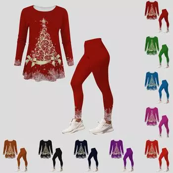 Женский комплект из 2 предметов в стиле ретро с принтом, комплекты одежды из двух предметов, топ с длинными рукавами, длинные брюки, облегающий домашний костюм, комплект для йоги L красный