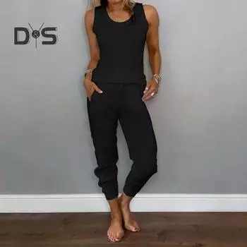 Женский комплект из 2 предметов: жилет, брюки, безрукавка, U-образный вырез, однотонный, эластичный пояс, ретро-брюки, наряд для поездок на работу и отпуска XXXL белый