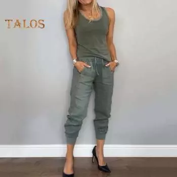 Женский комплект из 2 предметов: жилет, брюки, безрукавка, U-образный вырез, однотонный, эластичный пояс, ретро-брюки, наряд для поездок на работу и отпуска XXXL белый