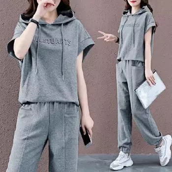 Женский комплект из 2 шт./компл., брюки с капюшоном, повседневный комплект с эластичной резинкой на талии, однотонный спортивный костюм с капюшоном и шнурком, свободные карманы, топ, большие размеры, брючный костюм