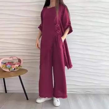 Женский комплект из 2 шт./компл., длинный рукав с разрезом по краю, рваный круглый вырез, половина наряда со средним краем, широкий топ L кофейный