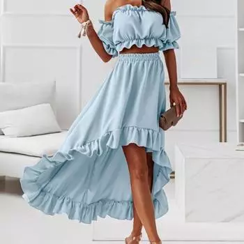 Женский комплект из 2 шт./компл., однотонный дышащий мини-летний топ с рюшами без плеч для выпускного вечера M красный