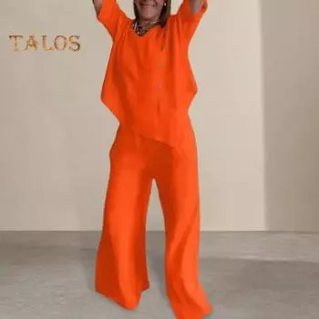 Женский комплект из 2 шт./компл., топ, брюки, однотонный, с коротким рукавом «летучая мышь», с круглым вырезом, нерегулярный подол, широкие брюки, свободные брюки с эластичной резинкой на талии, повседневная женская одежда в стиле ретро 2XL зелёный