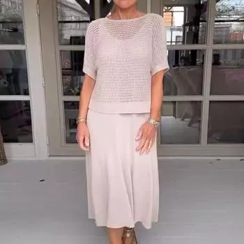 Женский комплект из 2 шт./компл., вязаный топ с коротким рукавом и круглым вырезом, топ с V-образным вырезом M серый