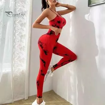 Женский комплект из 2 шт./компл., жилет и брюки, спортивная одежда, эластичные мягкие дышащие эластичные бретели с регулируемым ремешком, без рукавов с высокой талией и завышенной талией, узкие женские топы с принтом тай-дай S королевский синий