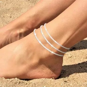 Женский комплект из 3 браслетов на щиколотку, инкрустированных блестящими стразами, для ношения на пляже