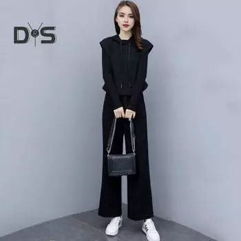 Женский комплект из 3 предметов: жилет, топ и брюки, капюшон, завязка на завязку, без рукавов, толстовка с длинным рукавом, топ с круглым вырезом, эластичный пояс, широкие брюки, повседневный комплект для ежедневных поездок на работу M кофейный