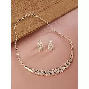 Женский комплект из блестящего ожерелья и сережек из розового золота с кубическим цирконием для вечеринок