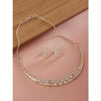 Женский комплект из блестящего ожерелья и сережек из розового золота с кубическим цирконием для вечеринок