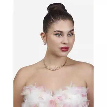 Женский комплект из блестящего ожерелья и сережек из розового золота с кубическим цирконием для вечеринок