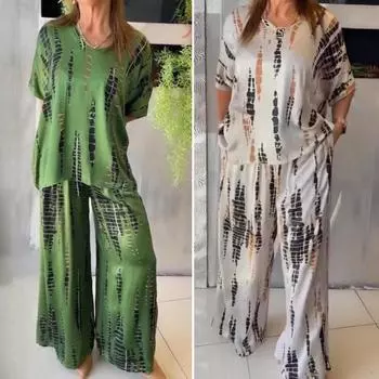 Женский комплект из двух предметов больших размеров, летний повседневный топ с круглым вырезом и короткими рукавами, широкие брюки, свободный наряд на весну, лето и осень 2XL абрикосовый