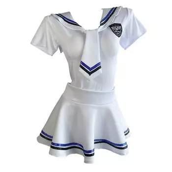 Женский комплект из двух предметов, модный повседневный белый темно-синий воротник, топ, плиссированная мини-юбка, сексуальный костюм для девочек, женские костюмы для ролевых игр XXS
