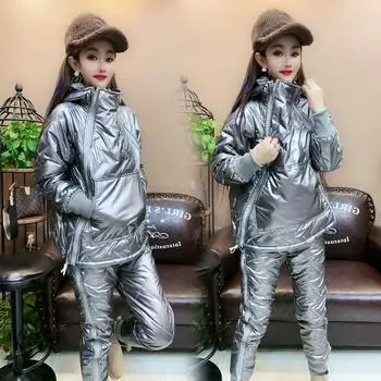 Женский комплект из двух предметов: осенне-зимние брюки, теплая куртка с капюшоном + брюки, яркий свободный комплект из двух предметов, женские парки 6XL XXXXXXL чёрный