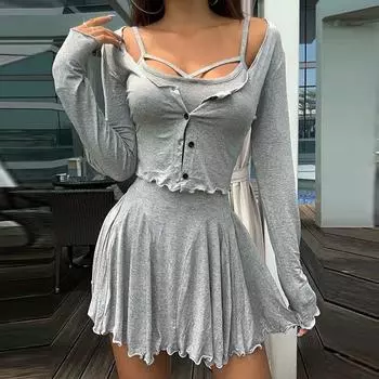 Женский комплект из двух предметов, повседневное винтажное однотонное платье без рукавов в стиле ретро + комплект тонкого пальто белый