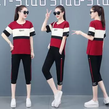 Женский комплект из двух предметов, розовые спортивные костюмы с буквенным принтом, футболка больших размеров, комплект из топа и брюк, повседневный комплект из 2 предметов M