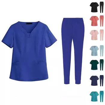 Женский комплект из двух предметов с v-образным вырезом, комплект одежды для стирки, эластичная, быстросохнущая одежда M синий