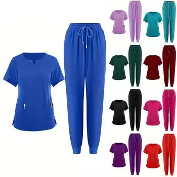 Женский комплект из двух предметов с v-образным вырезом, комплект одежды для стирки, эластичная, быстросохнущая одежда L чёрный