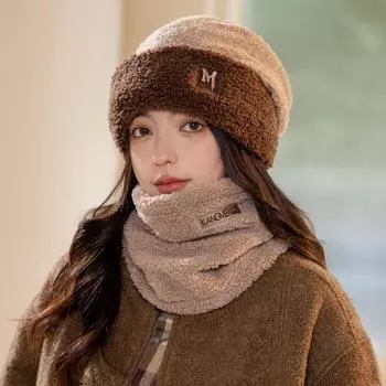 Женский комплект из двух предметов: шапка и шарф, осень и зима с бархатным пуловером, ветрозащитная и теплая вязаная шапка для езды на велосипеде one size чёрный