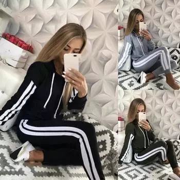 Женский комплект из двух предметов, спортивный костюм, толстовки с длинными рукавами и спортивные штаны, осенне-зимняя спортивная одежда