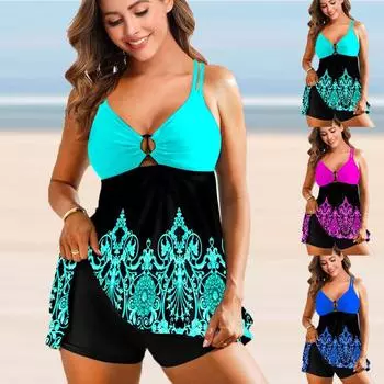 Женский комплект из двух предметов, танкини с принтом, сексуальный купальник-бикини, купальник, купальный костюм, большие размеры, пляжная одежда S фиолетовый