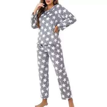 Женский комплект из двух предметов: топ с круглым вырезом и длинными рукавами, брюки на резинке, пижамный комплект, костюм для отдыха L