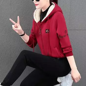 Женский комплект из двух предметов: утепленный топ с капюшоном и утепленные повседневные брюки на осень и зиму больших размеров XS