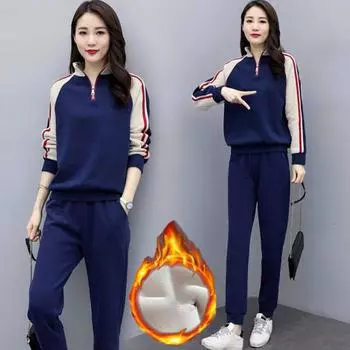 Женский комплект из двух предметов: утолщенная куртка с длинными рукавами и утепленные брюки, осень-зима больших размеров 4XL