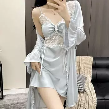 Женский комплект из кружева в стиле пэчворк, халат-кимоно, сексуальная пижама, ночная рубашка, нижнее белье, шелковистое атласное домашнее платье, одежда для отдыха M