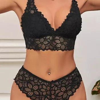 Женский комплект из кружевного бара и трусиков S чёрный