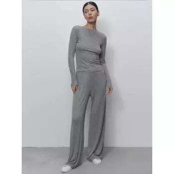 Женский комплект из мягкого повседневного топа и брюк на осень/зиму S чёрный