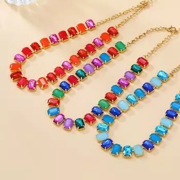 Женский комплект из серег и ожерелья с квадратными стеклянными бриллиантами - европейские и американские ювелирные изделия красный