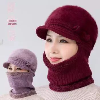 Женский комплект из шарфа и шапки из меха кролика для зимней езды на велосипеде one-piece чёрный