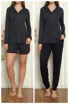 Женский комплект из шорт и длинной пижамы, комплект из 3 лайкр с длинными рукавами