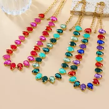 Женский комплект из стеклянных серег и ожерелья в форме капли синий