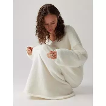 Женский комплект из свитера и юбки-полукомбинезона с V-образным вырезом для поездок на природу на осень и зиму S белый