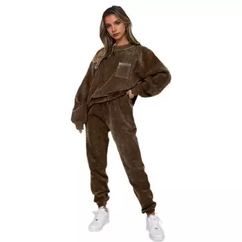 Женский комплект из топа и брюк, женская толстовка с круглым вырезом и высокой талией, комплект брюк для спорта и фитнеса, длинный рукав, эластичные манжеты, спортивный костюм S темно-серого