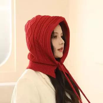 Женский комплект из вязаной шапки и шарфа из искусственного кашемира – толстый, теплый, ветрозащитный для осени и зимы One Size чёрный