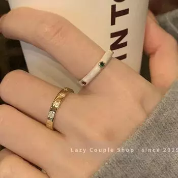 Женский комплект колец Love с цветным эмалевым покрытием из циркония - регулируемый открытый дизайн J871 золотой